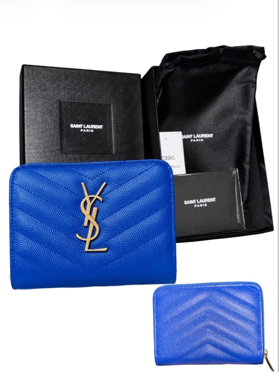 Saint Laurent Handbags - 💕Sold💕 Laurent Blue Chevron Leather Zip Wallet, Gold YSL Logo hardware